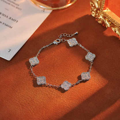 Solid Gold Plated Zircon Clover Flower Bracelet