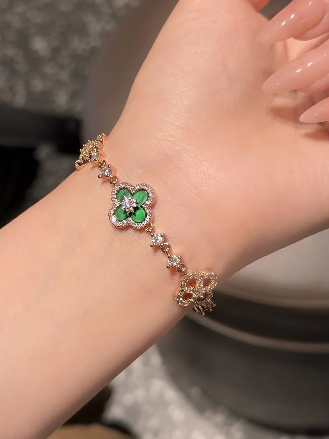 Green Cleef Bracelet-GOLD GREEN