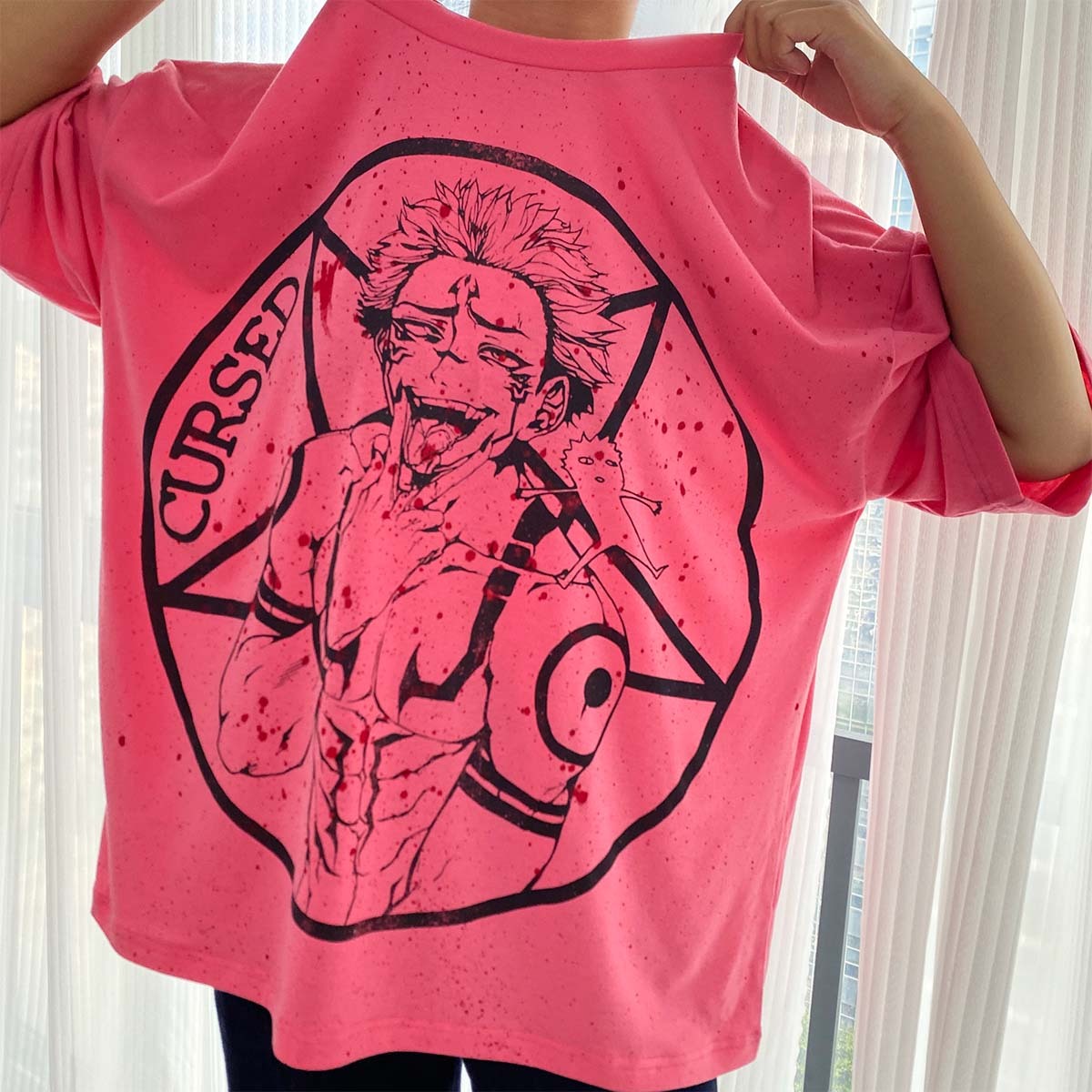 JJK Sukuna Curse Pink Tee Anime Jujutsu Kaisen T-Shirt Short-Sleeved T