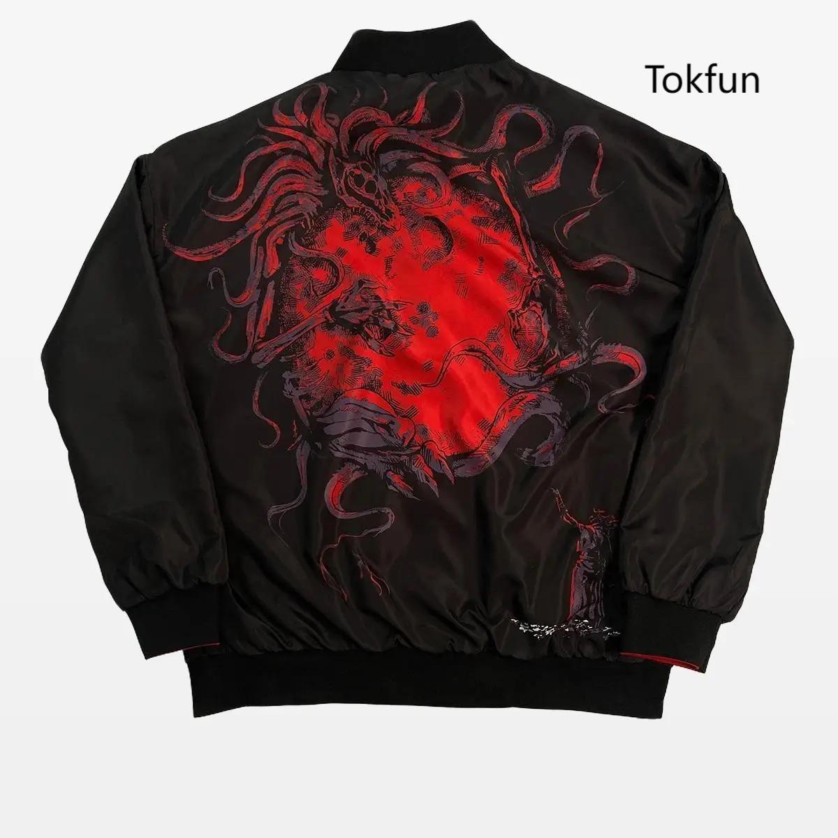 Blood Reversible Bomber Jacket for Men - Menswear Coats Varsity Hoodie Graphic Hoodies Tops Zipper