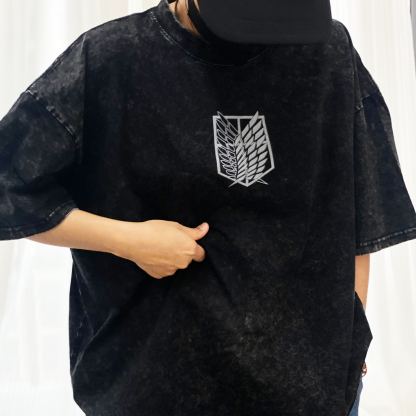 Eren Attack Titan cotton wash T-shirt Survey Corps cosplay short-sleeved novel comfortable unisex clothing Top Tee Menswear Tshirt Streetwear Tropical