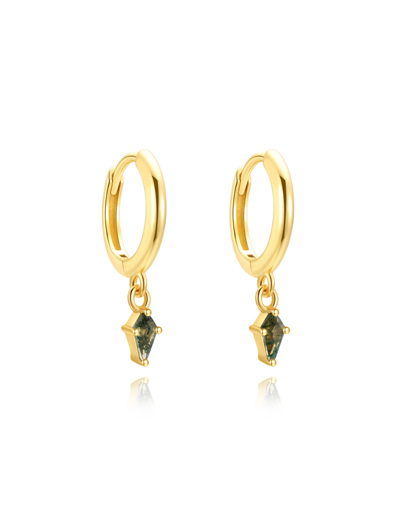 S925 Moss Agate Rhombus Drop Earrings