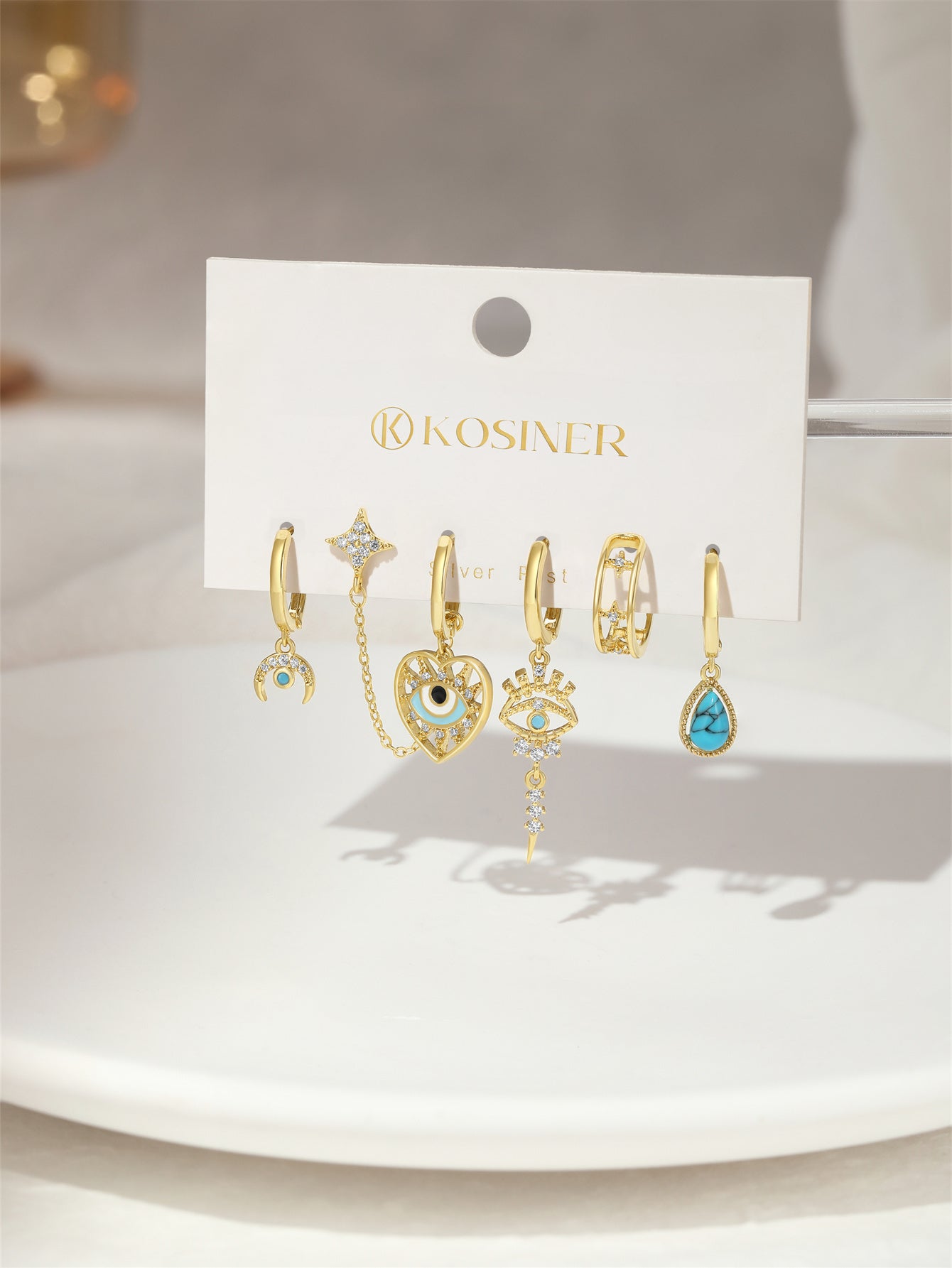 Lucky Devil's Eye Star and Moon Green Pendant Earring Collection-Olarajewelry