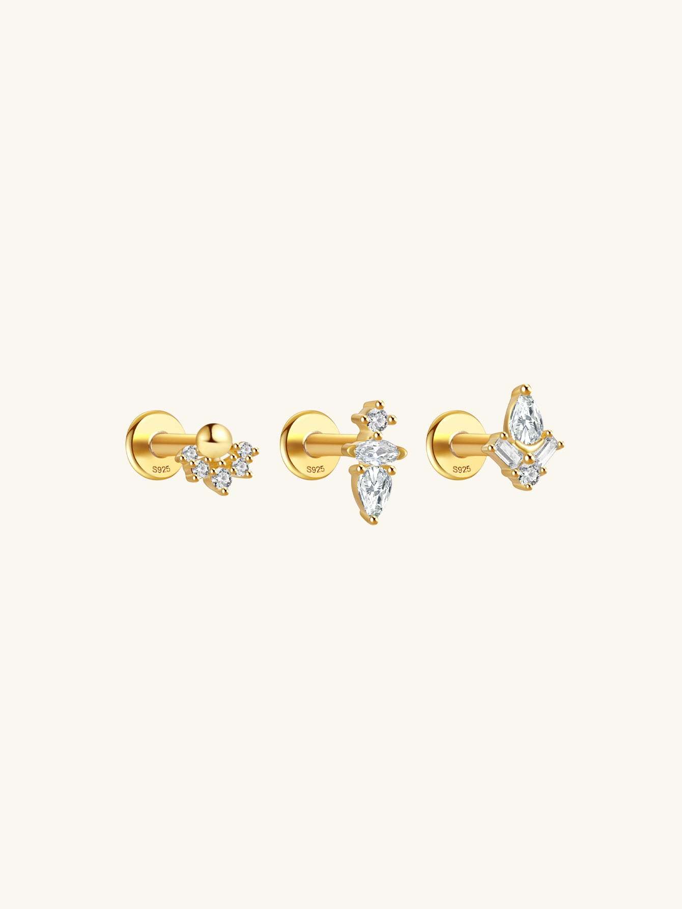 Crown Flat End Ear Piercing Stud Set-Olarajewelry