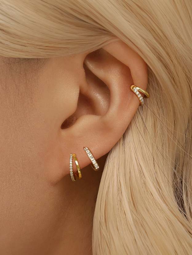 Fashion Double Zircon Hoops 3 Piece Earrings-Olarajewelry