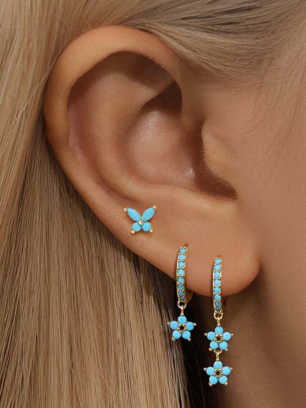 Turquoise Flower Butterfly Fashion Elegant S925 Earring-Olarajewelry