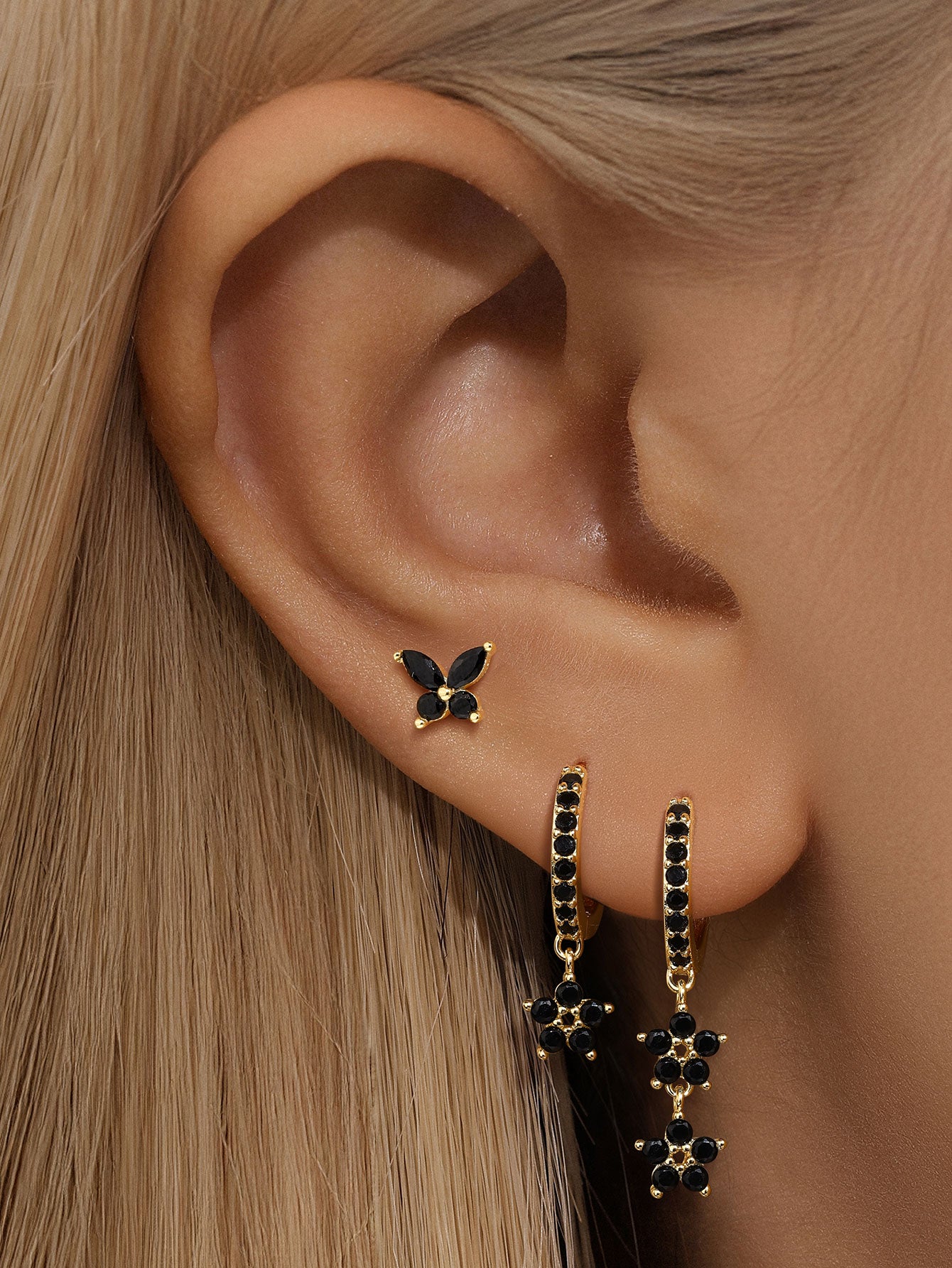 S925 Black Zirconia Flower Fashion Elegant  Studs Hoops Earring-Olarajewelry