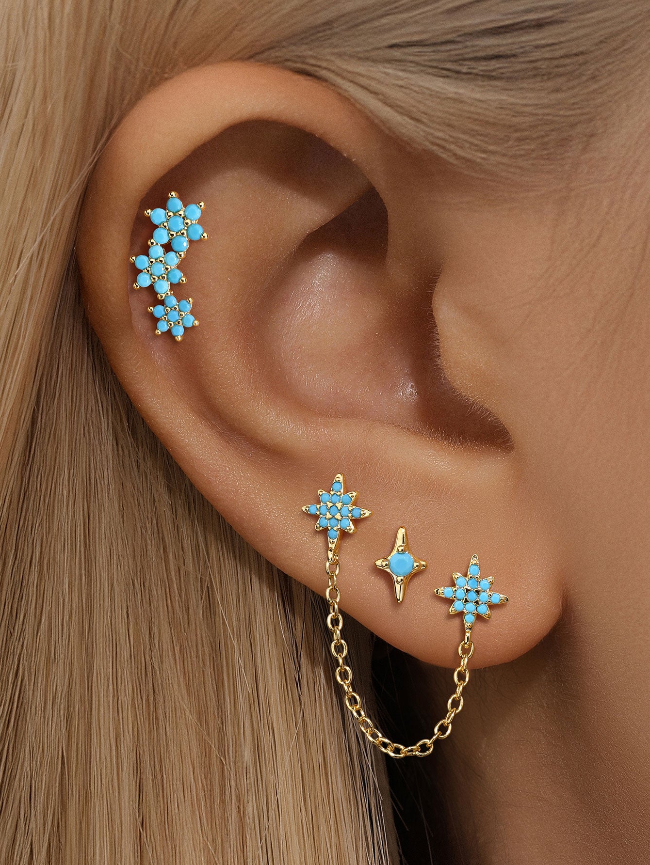 S925 Turquoise Star Fashion Studs Hoops Earrings-Olarajewelry