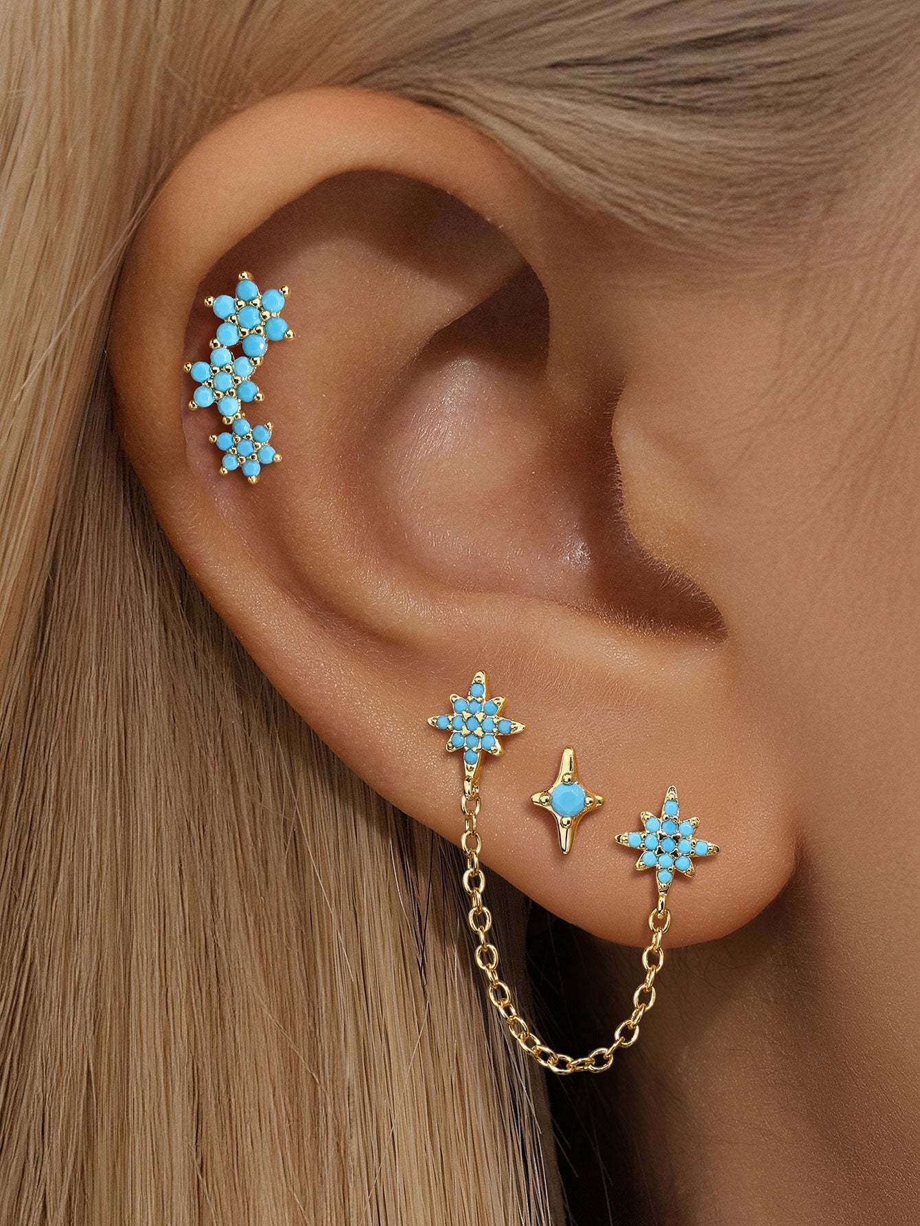 S925 Turquoise Star Fashion Studs Hoops Earrings-Olarajewelry