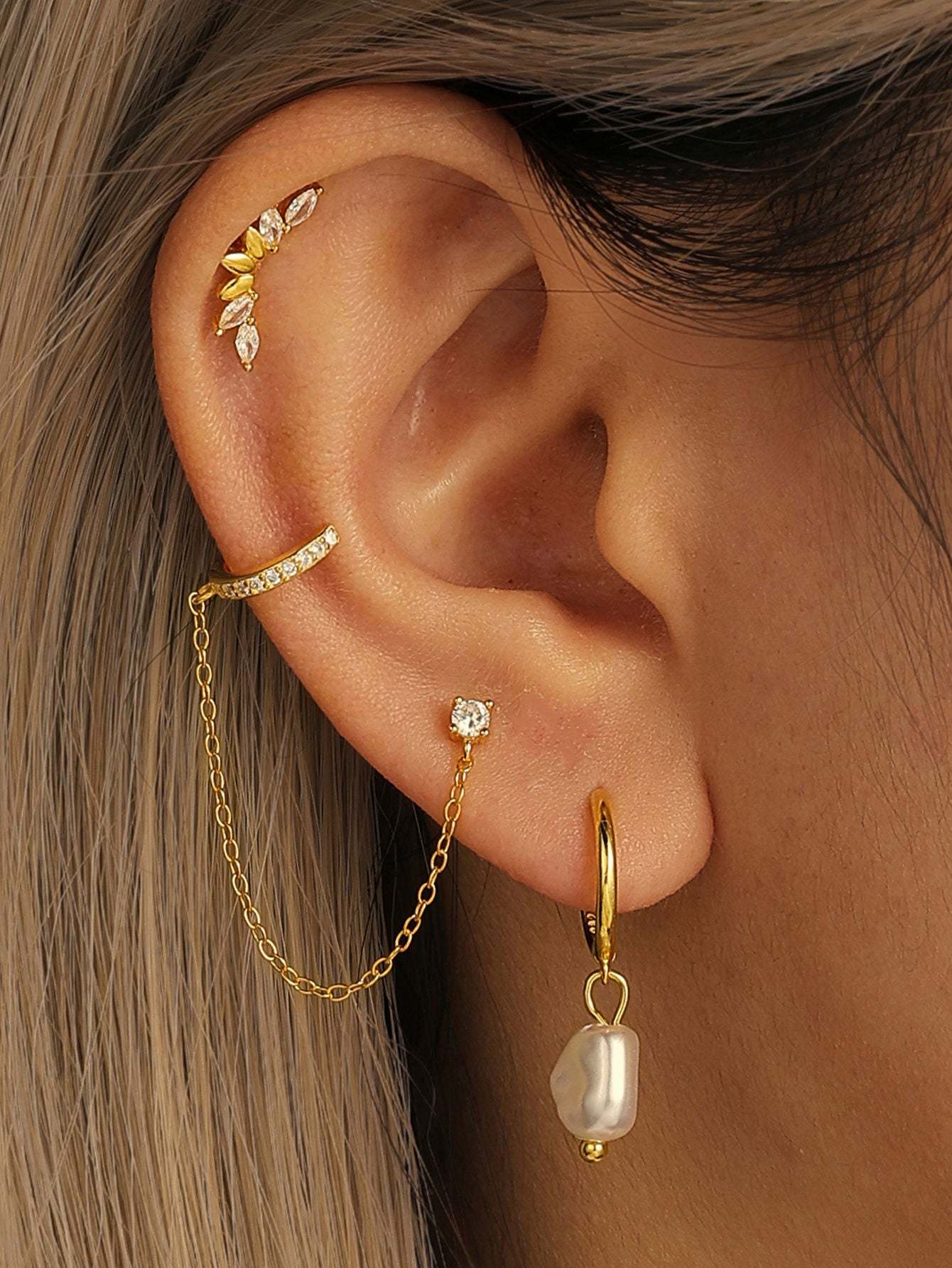 S925 Marquise Arch Zircon Threaded Ear Piercing Stud-Olarajewelry