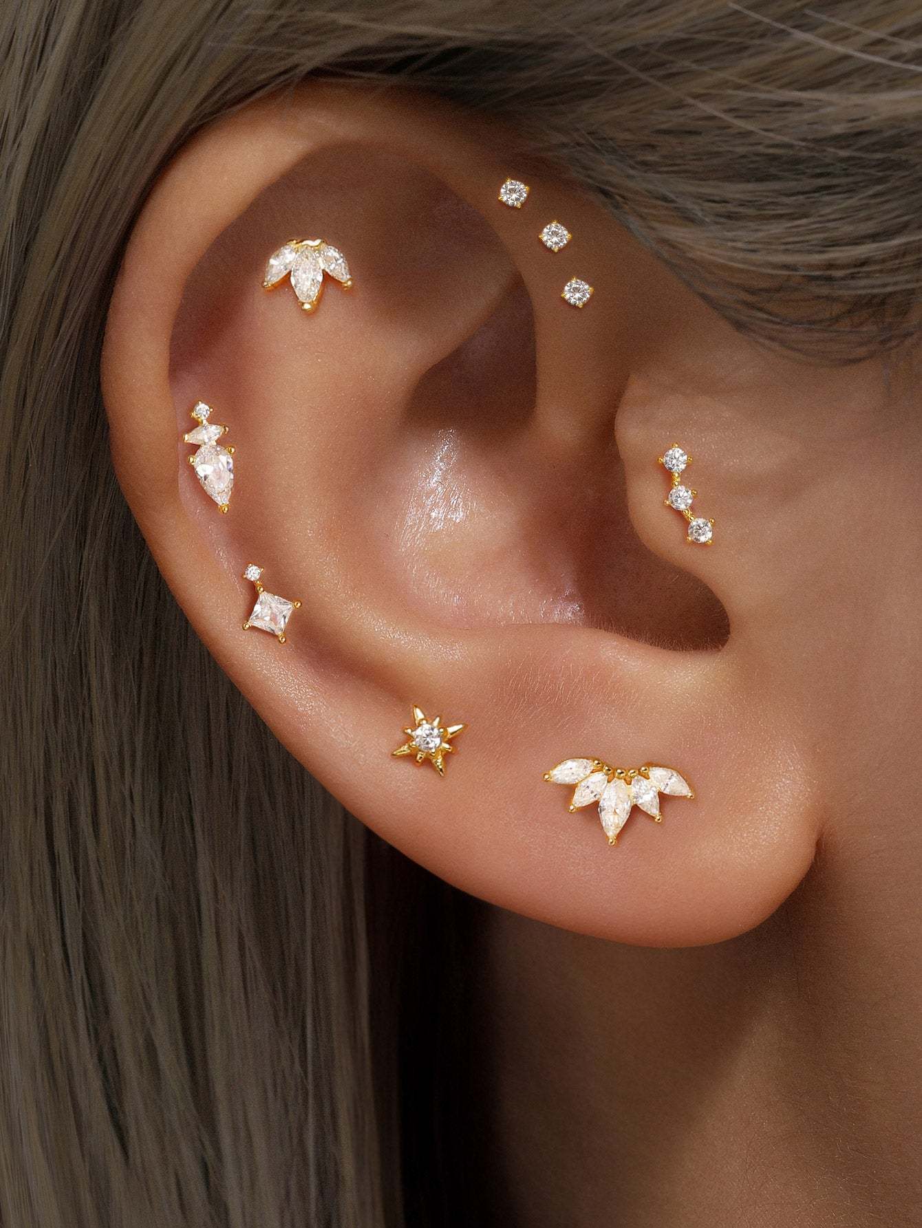S925 Crown Zircon Heart Elegant Piercing Earring-Olarajewelry