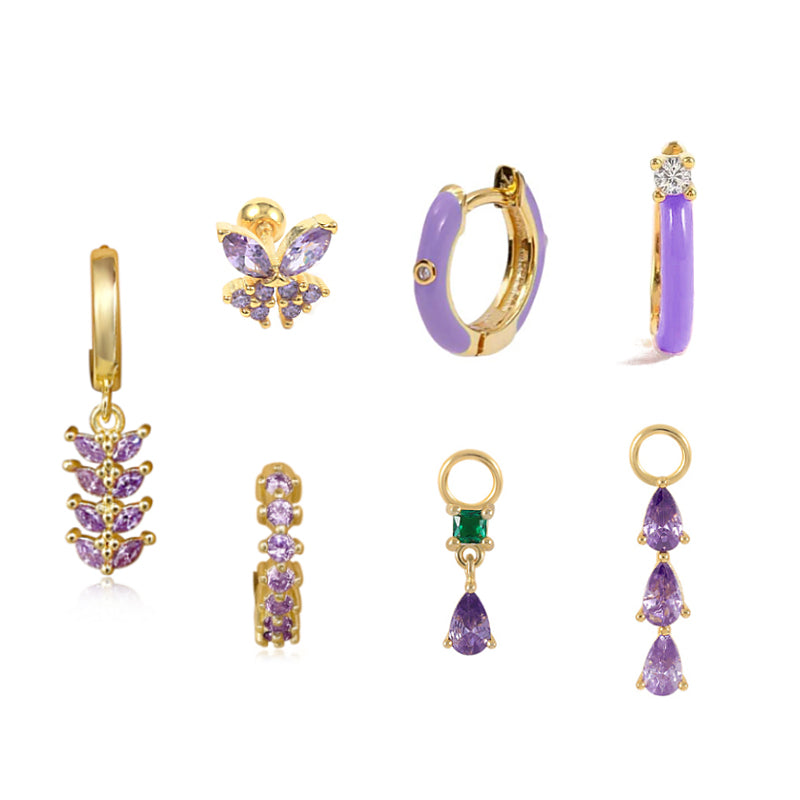 S925 Violet Oil Drop Earring Set-Olarajewelry