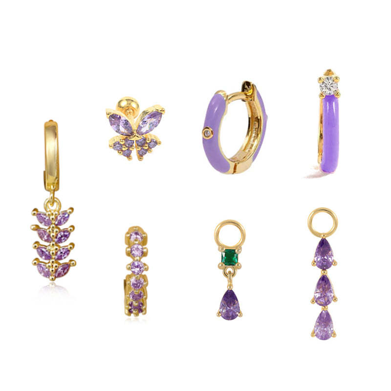 S925 Violet Oil Drop Earring Set-Olarajewelry