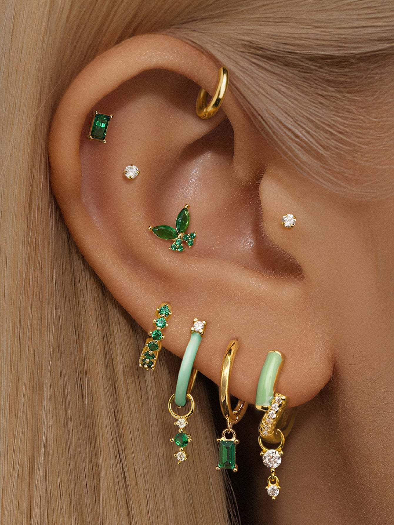 S925 Forest Fairy Green Oil Drop Zirconia S925 Earring Set-Olarajewelry
