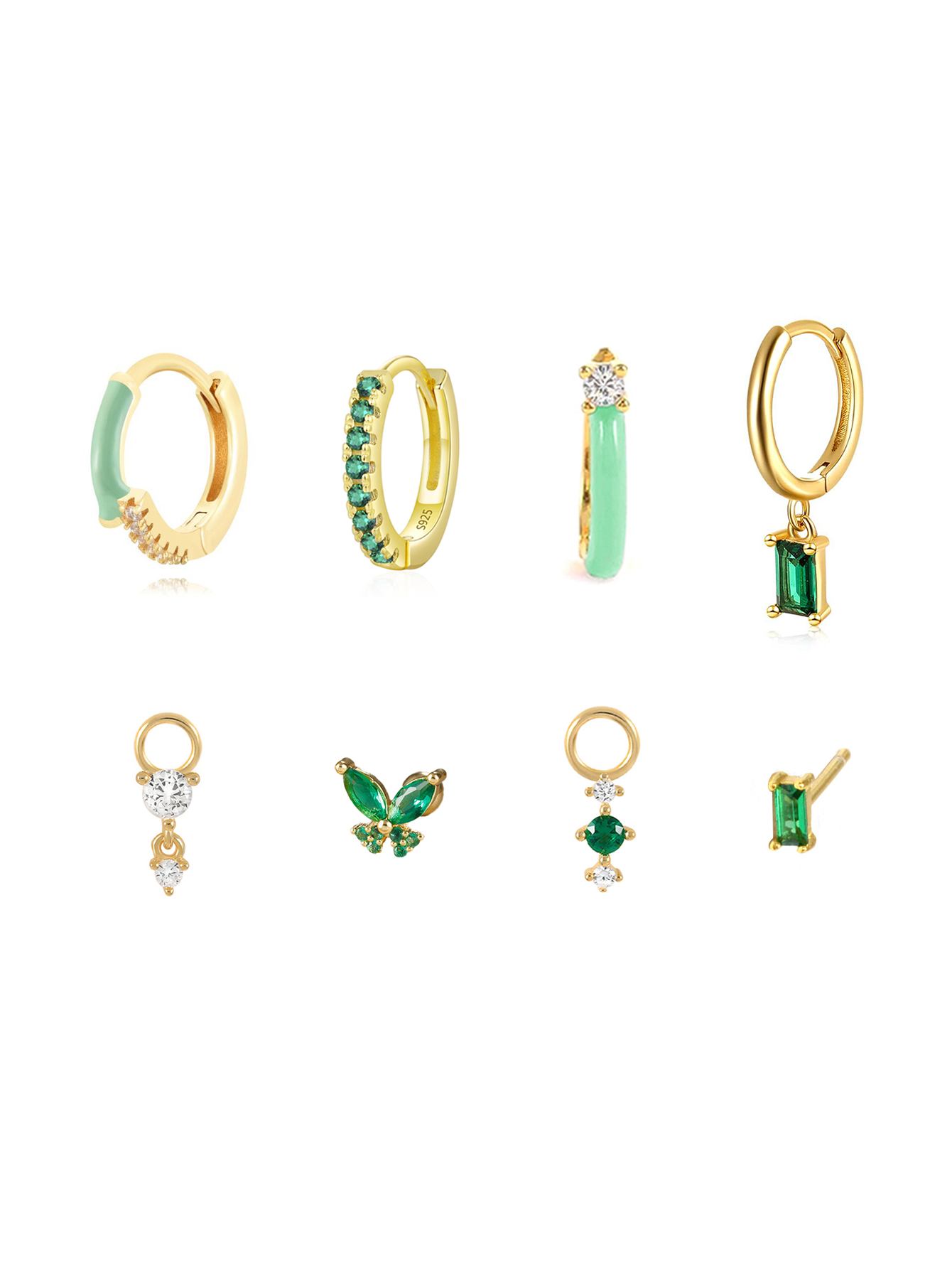 S925 Forest Fairy Green Oil Drop Zirconia S925 Earring Set-Olarajewelry