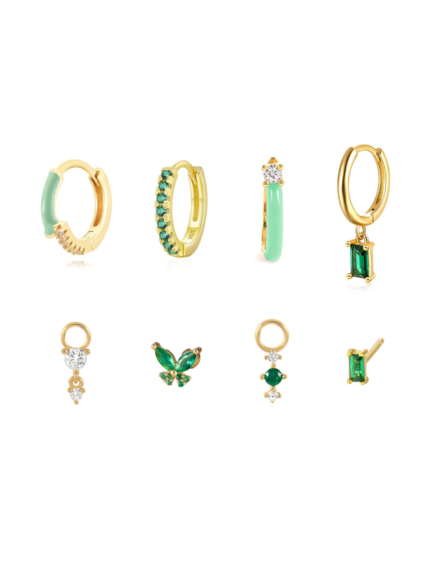 S925 Forest Fairy Green Oil Drop Zirconia S925 Earring Set-Olarajewelry