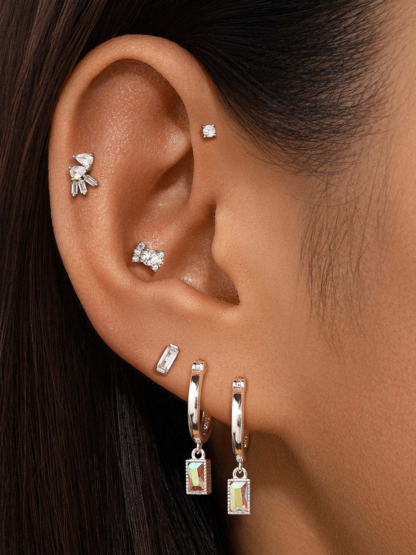 Olara Baguette Zircon 925 Sterling Silver Threaded Labret Piercing-Olarajewelry