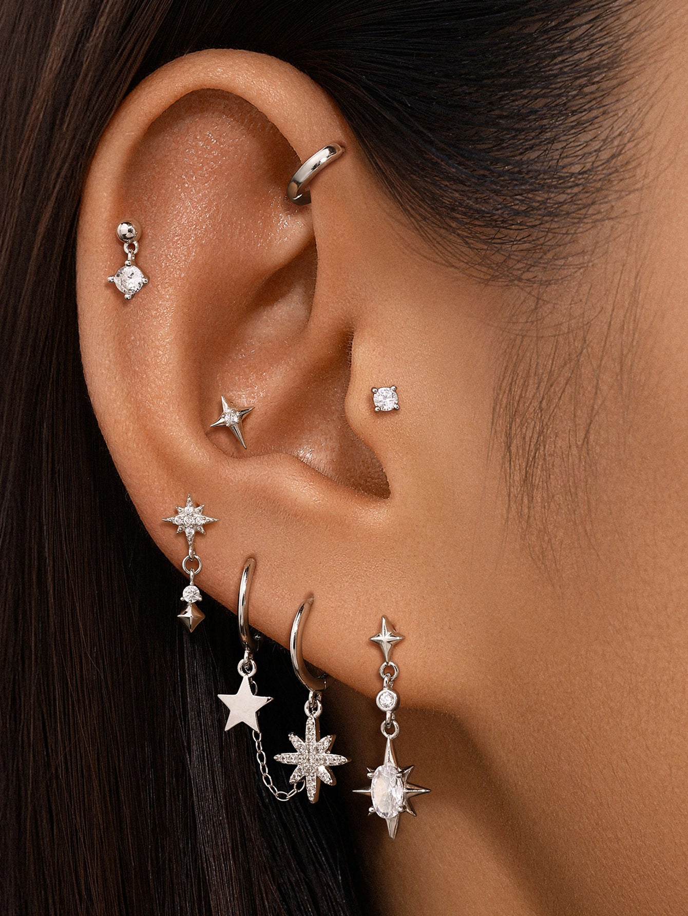 S925 Sterling Silver Starry Star Pendant Earring Set-Olarajewelry