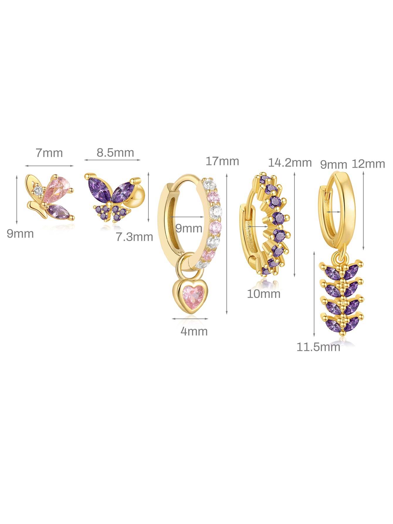 S925 Pink&Purple Butterfly Drop Earring Set-Olarajewelry