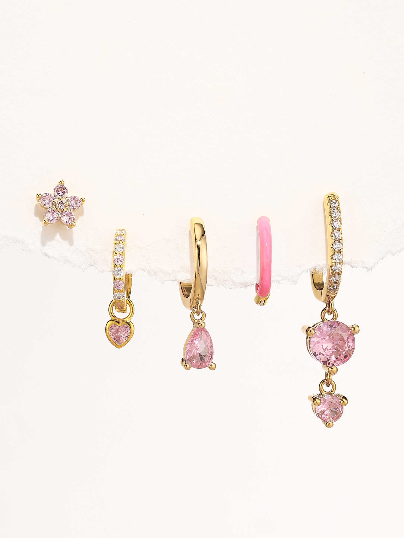 S925 Pink Water Drop Shape Lobe Earring Set-Olarajewelry