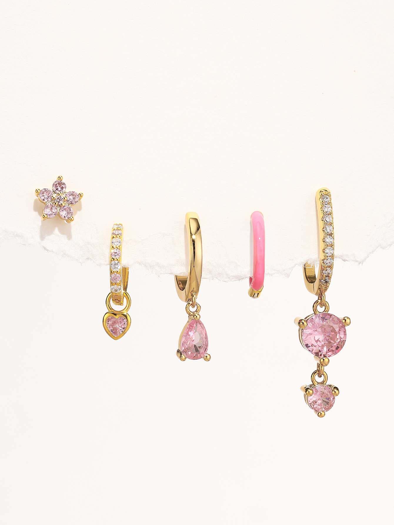 S925 Pink Water Drop Shape Lobe Earring Set-Olarajewelry