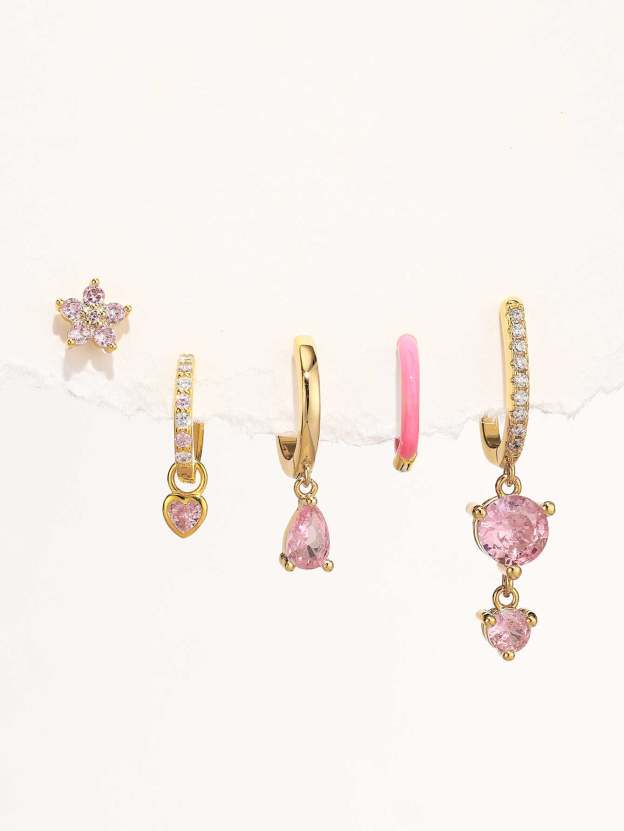 S925 Pink Water Drop Shape Lobe Earring Set-Olarajewelry