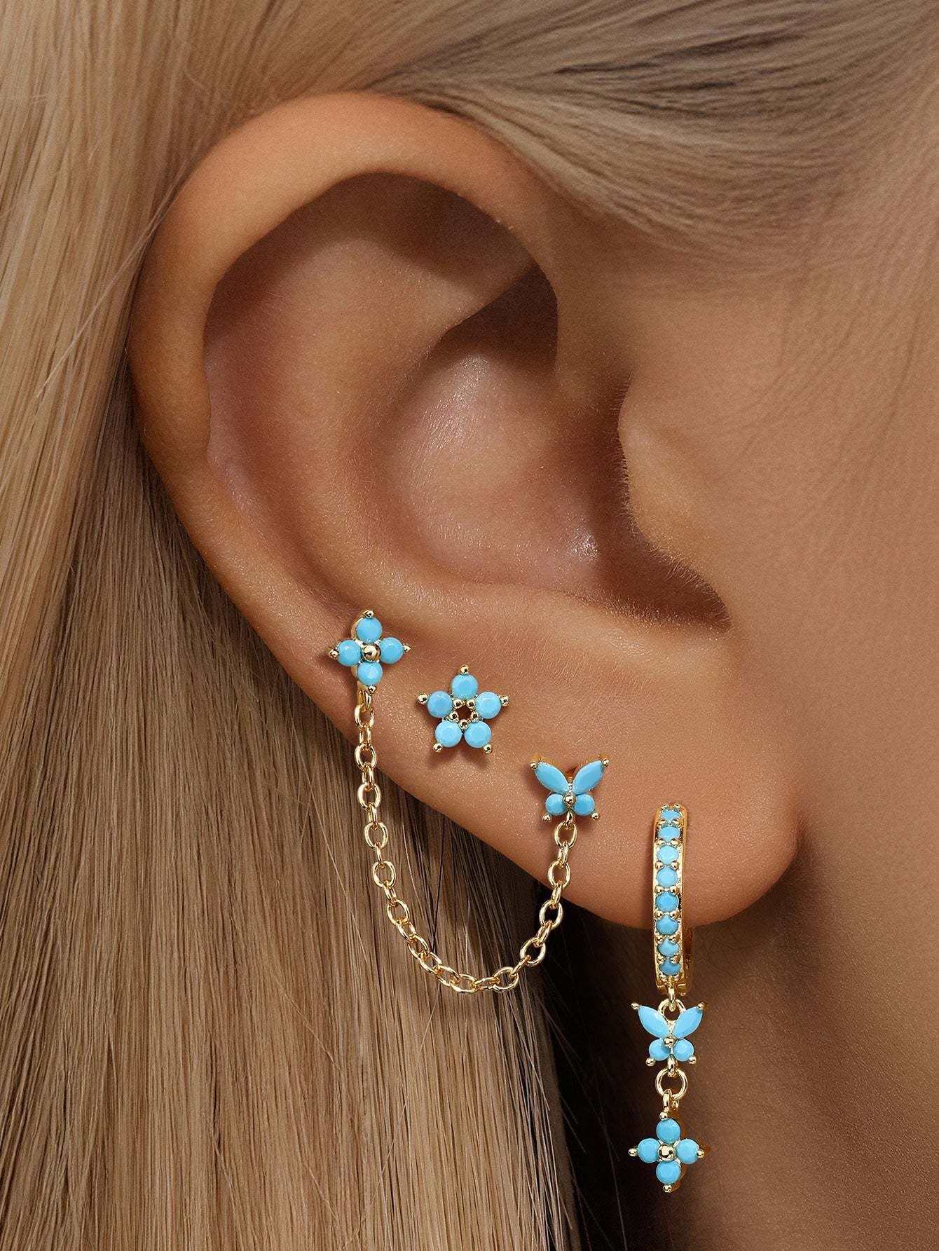 Turquoise Flower Butterfly Fashion Elegant S925 Earring-Olarajewelry
