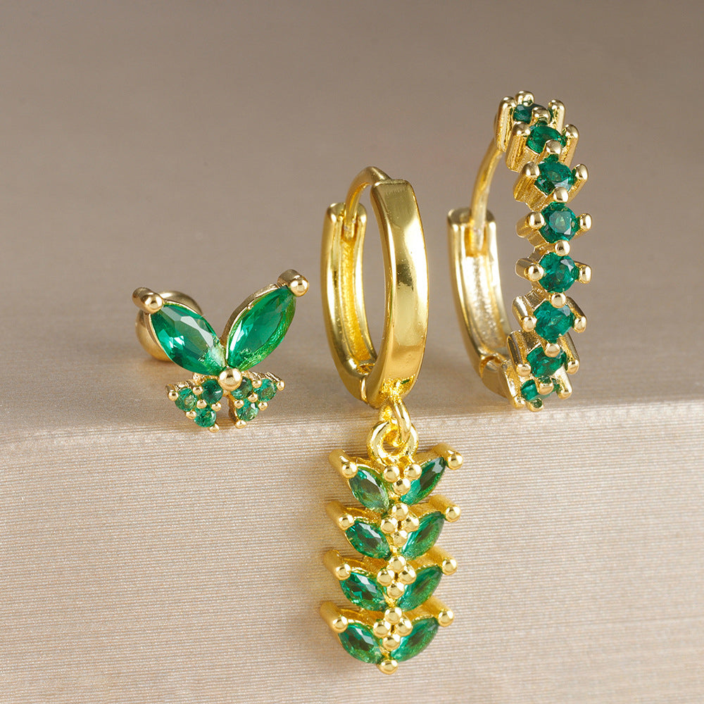 S925 Green Butterfly Earring Set-Olarajewelry