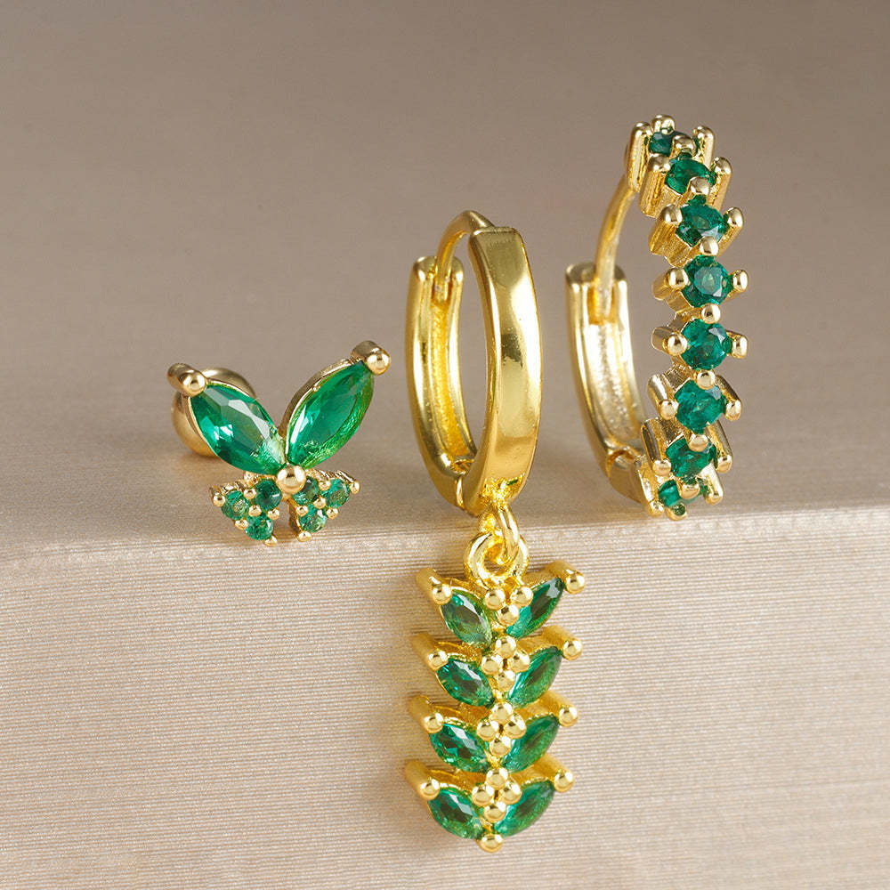 S925 Green Butterfly Earring Set-Olarajewelry
