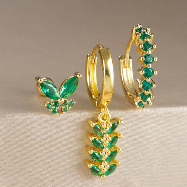 S925 Green Butterfly Earring Set-Olarajewelry