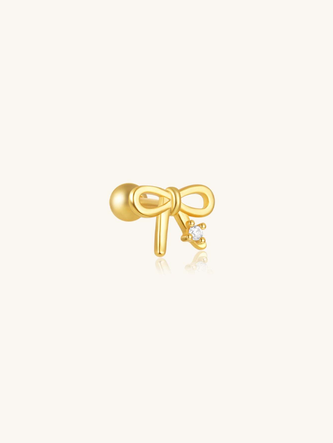 S925 Bowknot Zircon Elegant Ear Piercing Stud-Olarajewelry