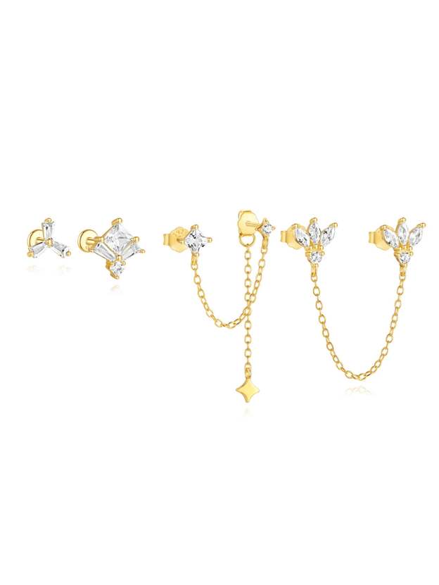 S925 Gold Plated Clover Combo Pendant Earring Series-Olarajewelry