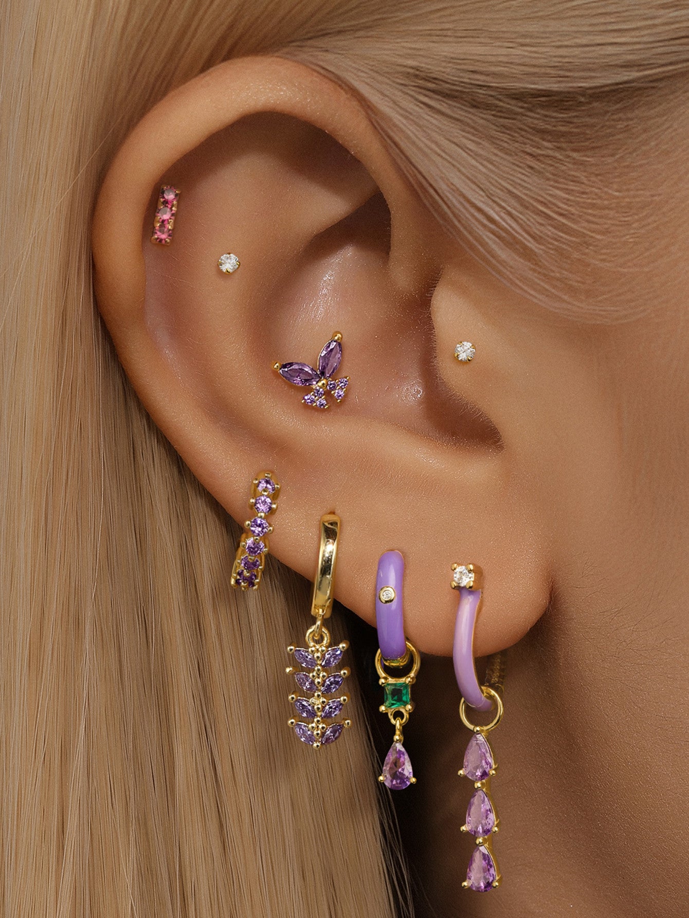 S925 Violet Oil Drop Earring Set-Olarajewelry