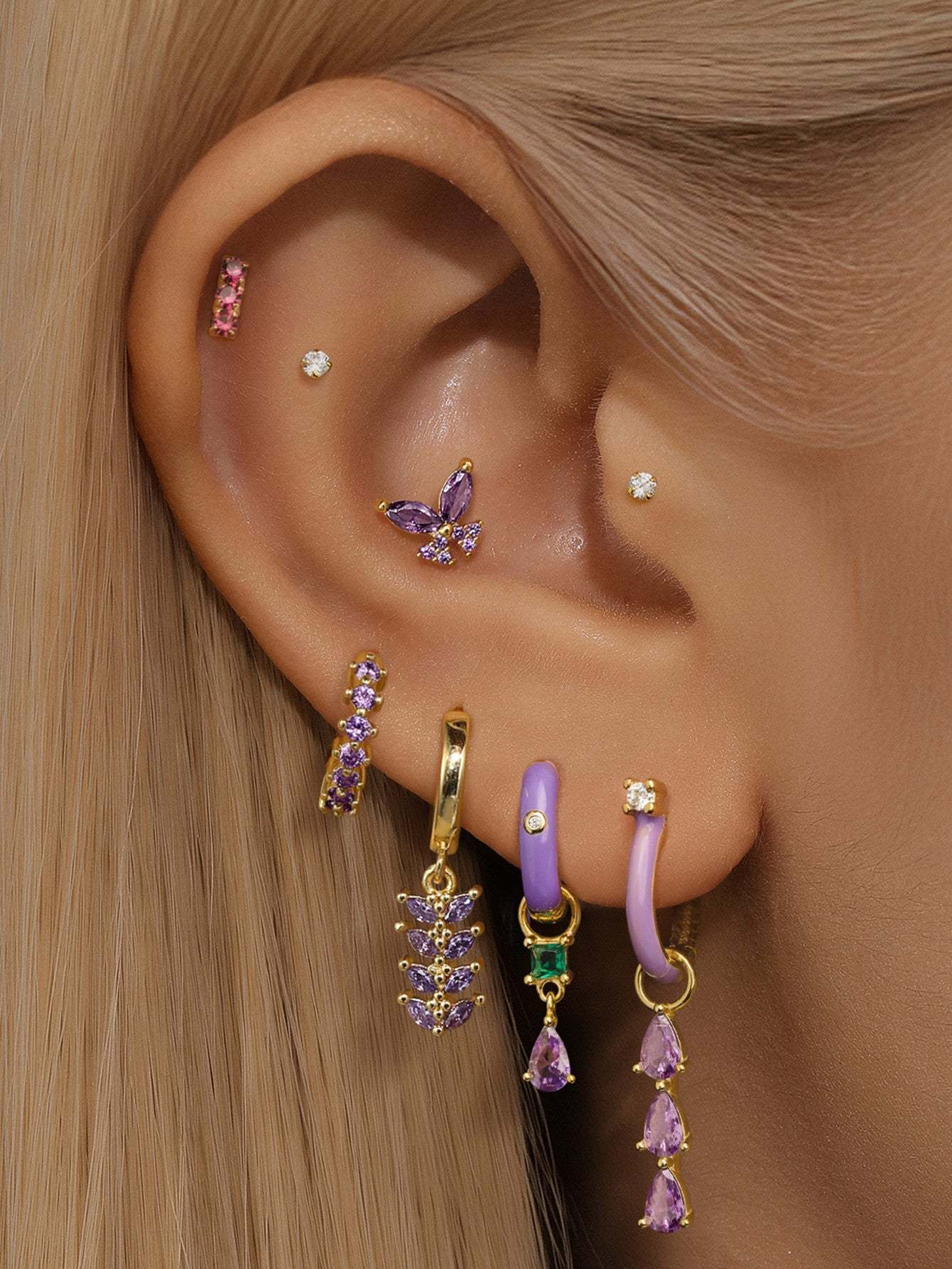 S925 Violet Oil Drop Earring Set-Olarajewelry