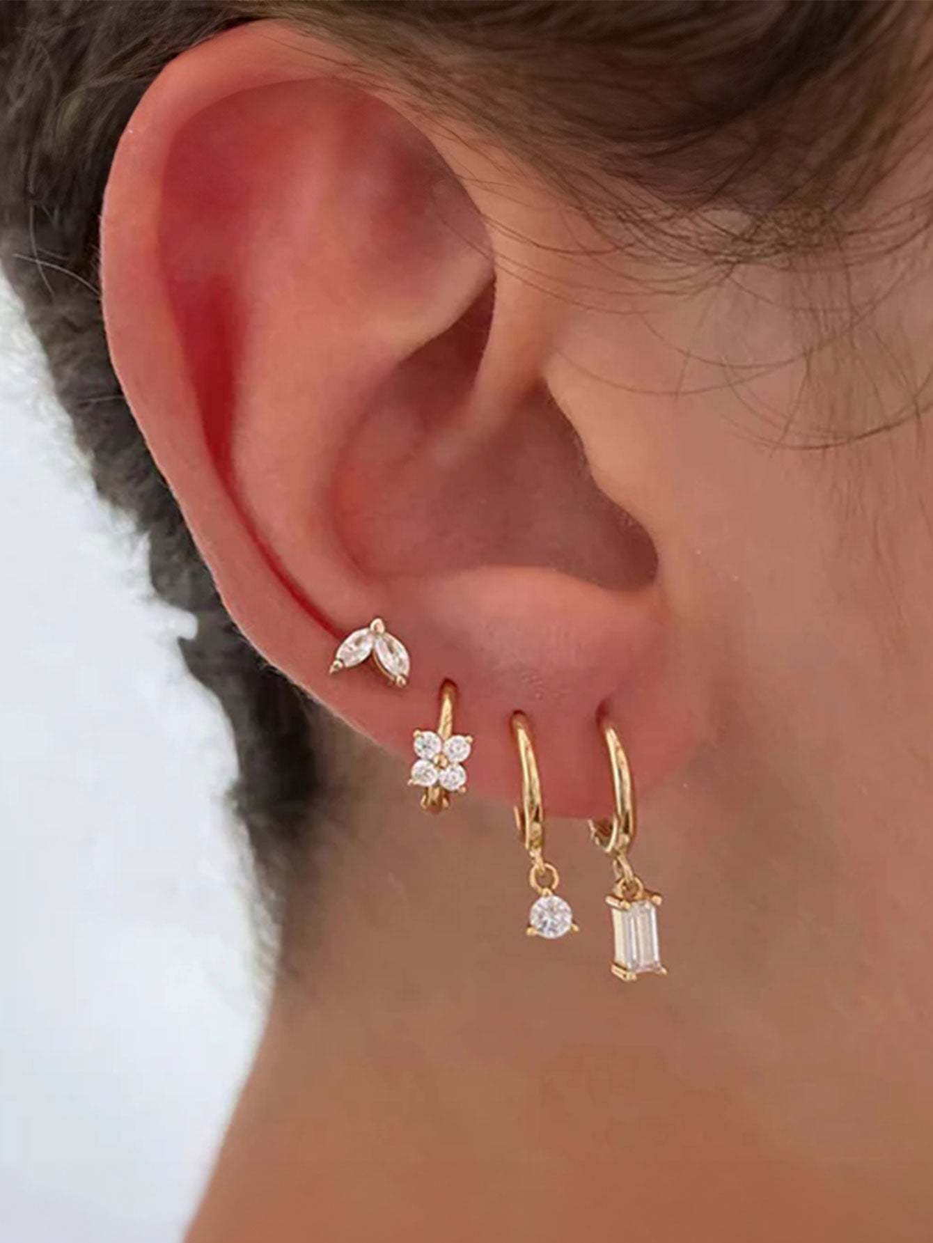 S925 Simple Zircon Hoop Drop Earring Set-Olarajewelry