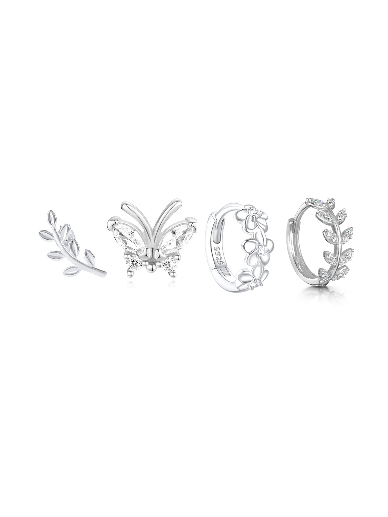 S925 Butterfly Leaf Zircon Earring Set-Olarajewelry