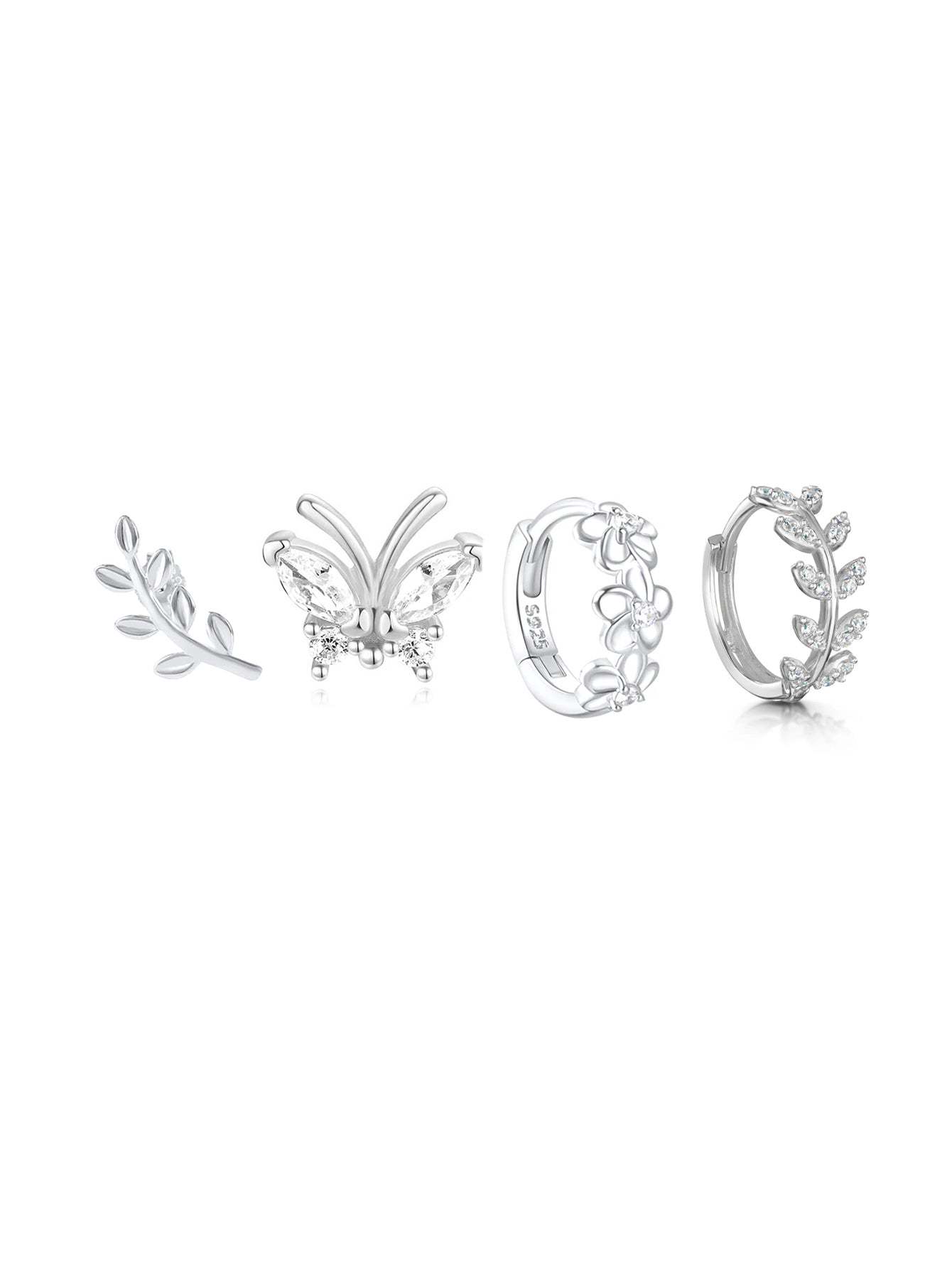 S925 Butterfly Leaf Zircon Earring Set-Olarajewelry