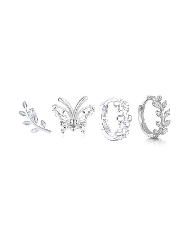 S925 Butterfly Leaf Zircon Earring Set-Olarajewelry