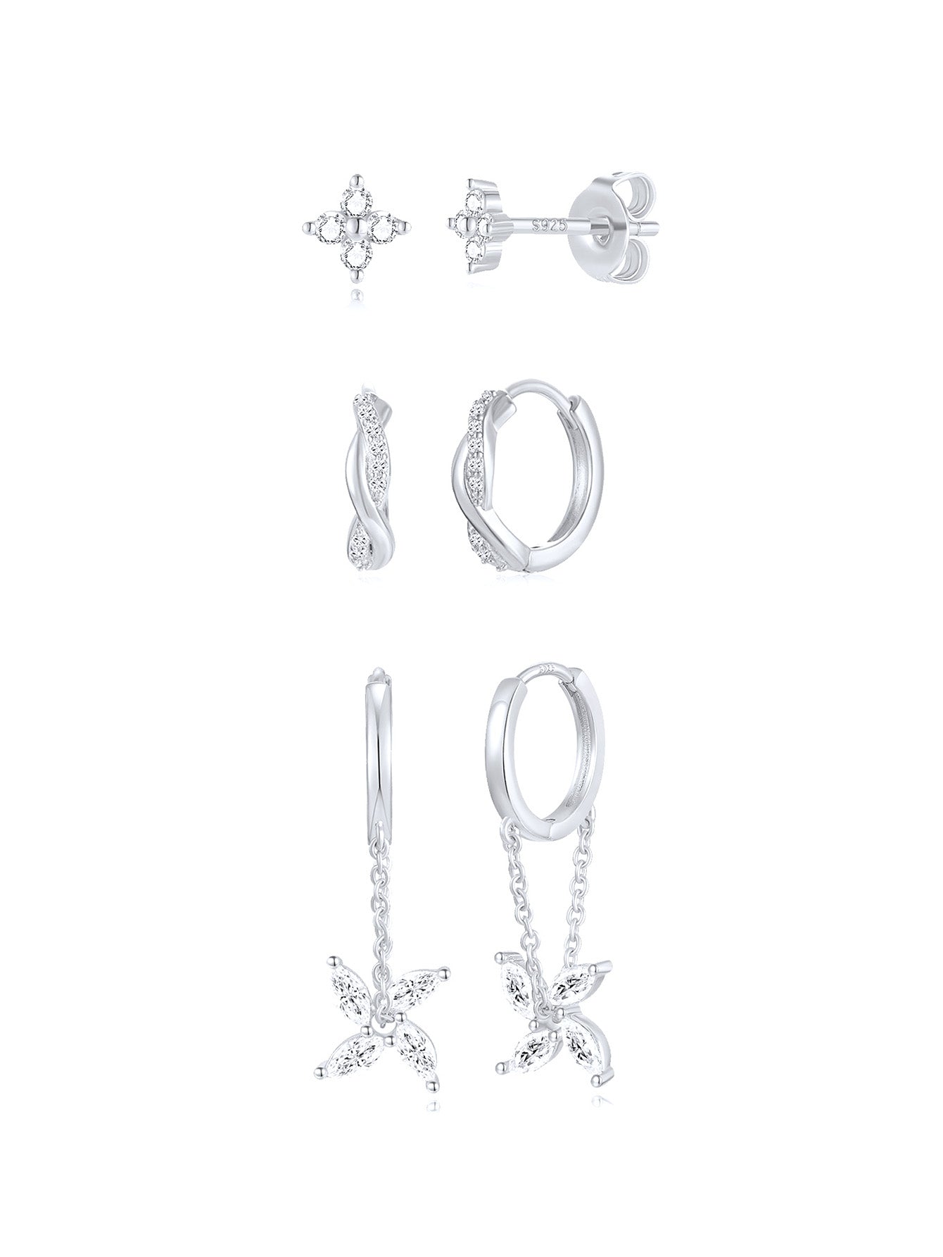 Simple Fashion Windmill Zircon Hoop Drop Earring Set-Olarajewelry
