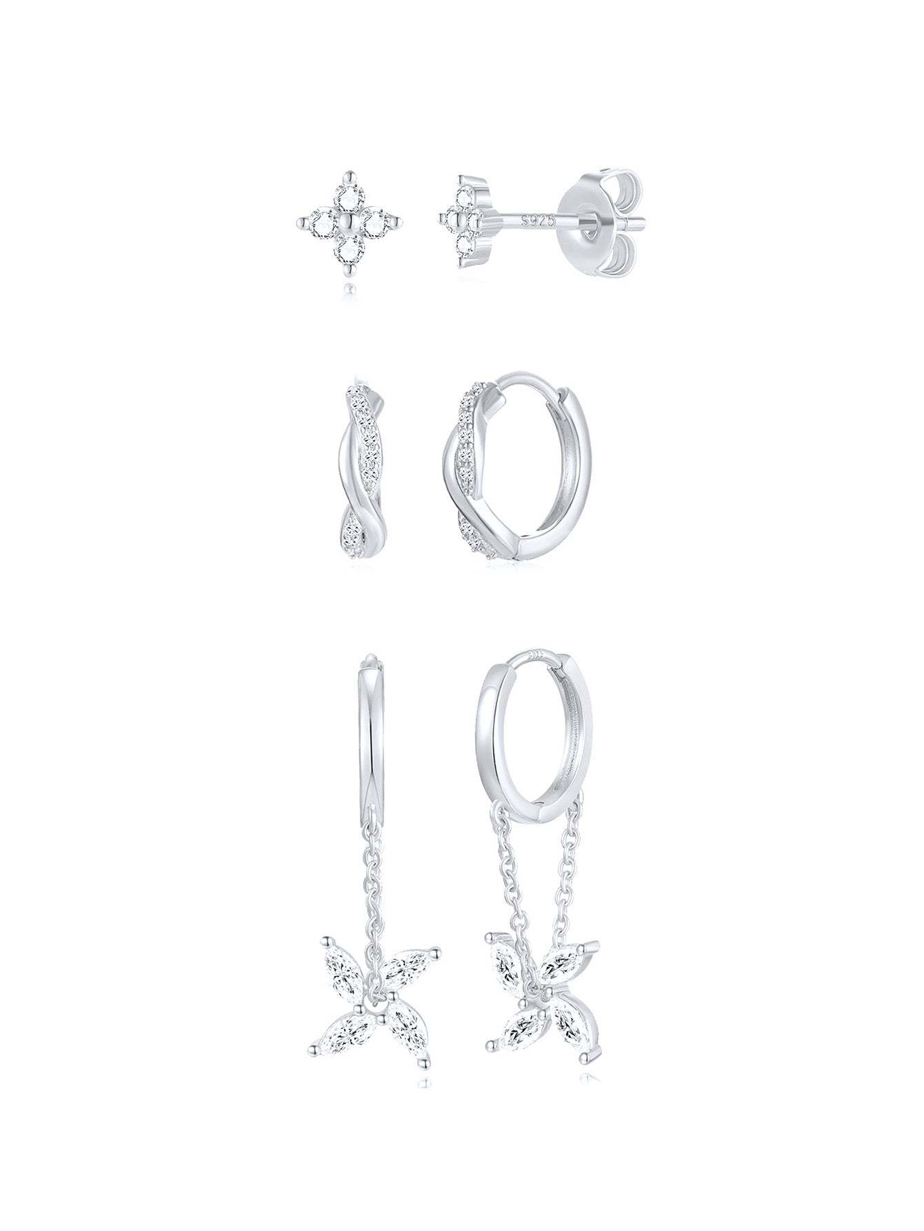 Simple Fashion Windmill Zircon Hoop Drop Earring Set-Olarajewelry