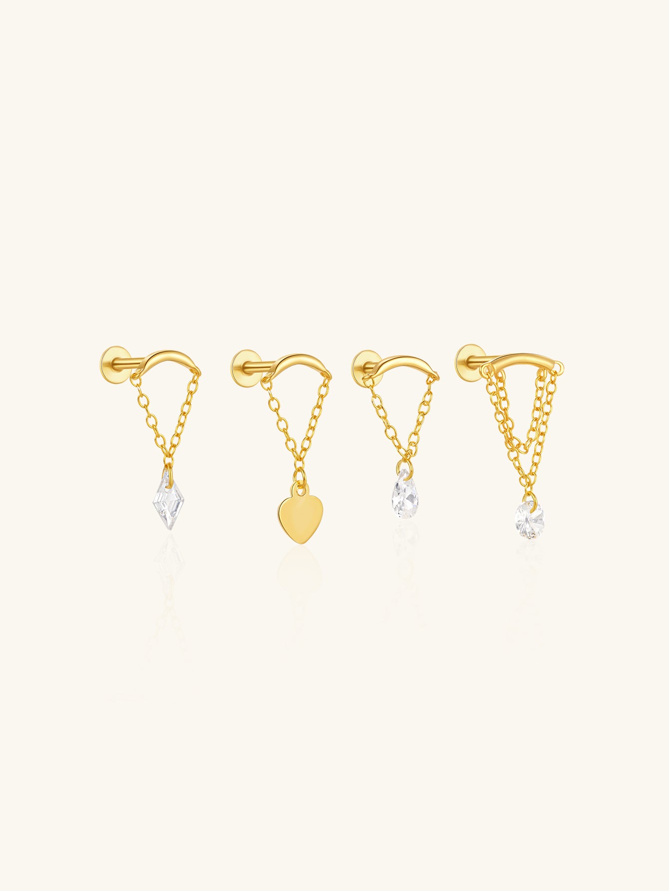 S925 Tassel Chain Ear Piercing Stud Set-Olarajewelry