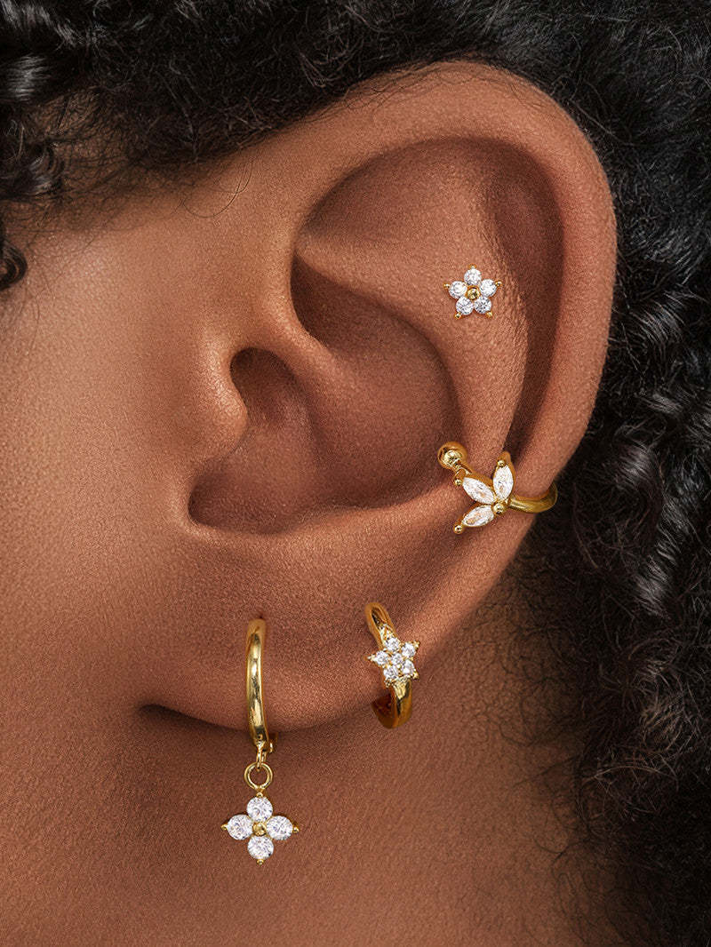 S925 Flower Zircon Threaded Ear Piercing Stud-Olarajewelry