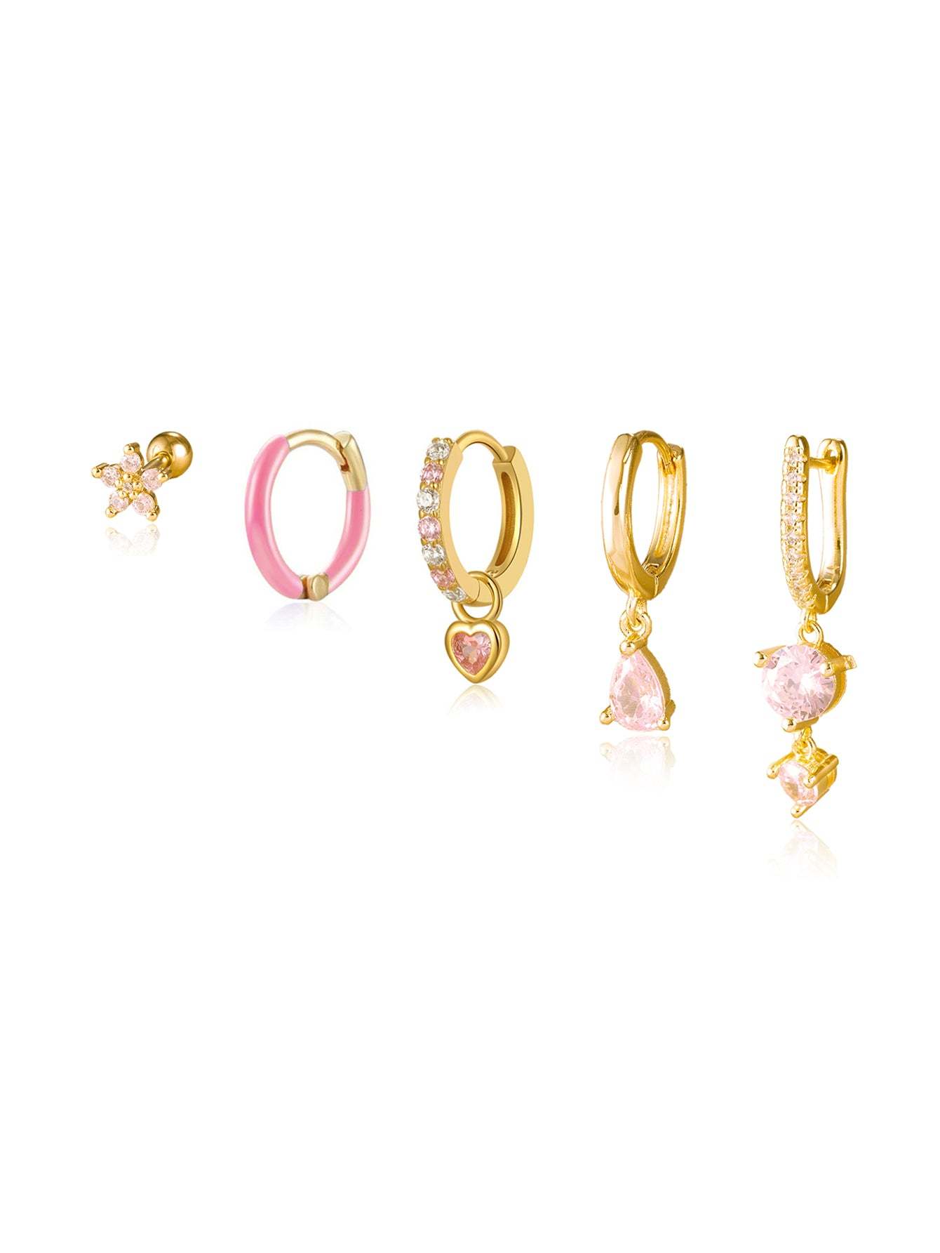 S925 Pink Water Drop Shape Lobe Earring Set-Olarajewelry