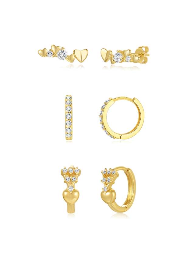 Olara Heart Pave Earrings Set-Olarajewelry
