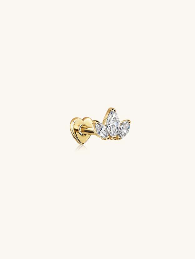 S925 Trio Marquise& Heart Reversible Ear Piercing Stud-Olarajewelry