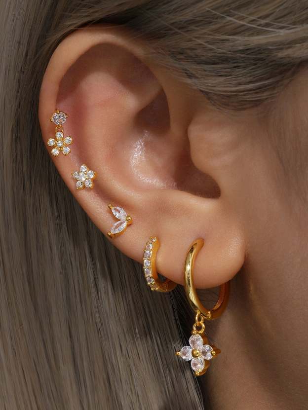 S925 5 Pieces Fresh Flower Zircon Stud Earring Set-Olarajewelry
