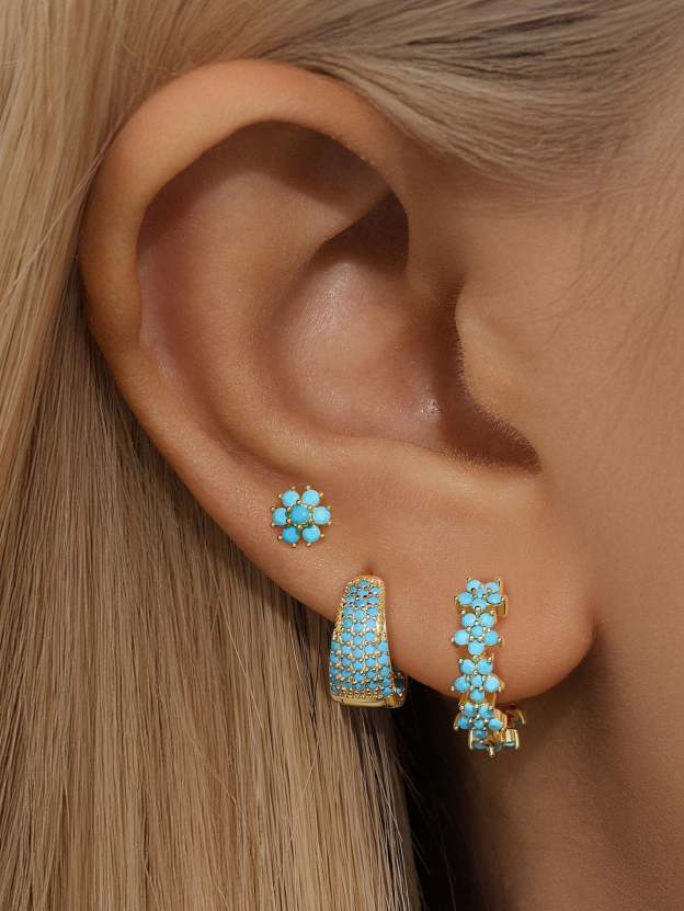 Flowers Bloom Turquoise Huggies Earring-Olarajewelry