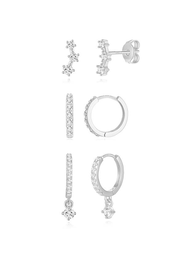 Simple Square Zirconia Pendant 3-Piece Earrings-Olarajewelry