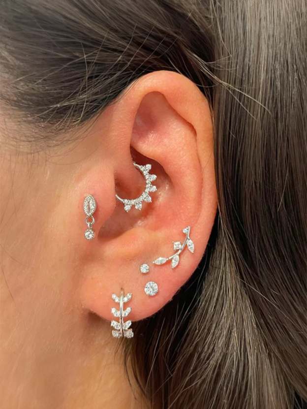 S925 Leaf Zircon Cartilage Lobe-Olarajewelry