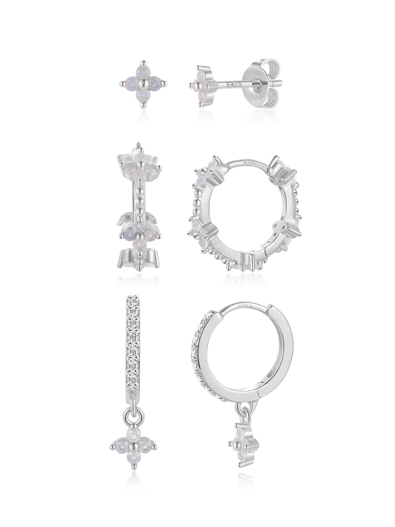 Fashion Opal Flower 3-Piece Earring Set-Olarajewelry